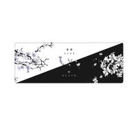 Negro Blanco Cherry Blossom Ratn Pad, Sakura Sakura Death Life Flower Mat de escritorio extendido de escritorio 80x30 cm de goma sin desliz