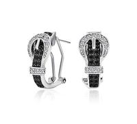 Negro Blanco Cubic Zirconia Pave Cz Belt Buckle Stud Drop Earrings Para Mujer Omega Volver 14K Laton Chapado En Oro