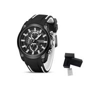 (Negro blanco) MEGIR Relojes deportivos azules originales para hombres Reloj de pulsera cronógrafo de