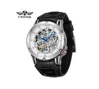 (Negro blanco) T-Winner Nuevo 2023 Reloj de Movimiento Mecánico Automático para Hombre Correa de Cuero