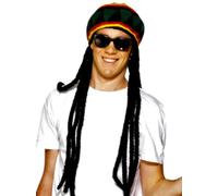 Negro Bob Marley Peluca Reggae Pelo de Rastas + Sombrero Disfraz Adulto