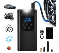(Negro) Bomba de aire eléctrica Singhere a batería - Potente compresor de batería de 45 L/min compatible con coche, bicicleta y motocicleta,