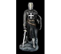 Negro Caballeros Templarios Figura con Signo de y Espada Templario,Figura Decorativa,Artículo Decorativo,Estatua,Escultura, Mittelalter-Figur, H 30 CM