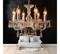 Negro Caqui Papel pintado panorámico no tejido 350 x 256 cm Tamaño personalizado, póster mural gigante 3D, Delicado Elegante Lámpara De Araña De Cristal para sala de estar dormitorio o restaurante