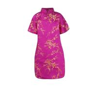 Negro chica cuello alto, estampado floral, cheongsam chino, vestido de Año Nuevo, vestidos de vacaciones mariquita niña, Rosa intenso., 3-4 años
