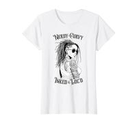 Negro Chica Nerd Curvas Entintado Y Loc'd Tatuaje Mujer Camiseta gráfica económica, Mujer, Blanco, XS