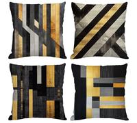 Negro Cojines Exterior Impermeable Oro Fundas Cojines 35x35 cm 4 Piezas Terciopelo Patrón Diseño,Doble Cara Impresión Cushion Covers con Cremallera Invisible,Garden Chair Decor,Regalo Mujer z-824
