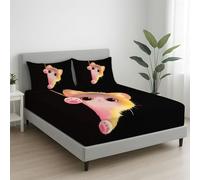 Negro Colores Vivos Sabanas Bajeras 135 x 200 x 30 cm para Colchón de 30 cm (12") de Altura, Extra Suave y Transpirable, con Banda Elástica Hoja, Anime Gatito Espiando Onírico Sabanas Bajeras