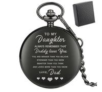 (Negro con caja 2) Para mi hija, amor, papá, texto especial, regalos de cumpleaños, reloj de bolsillo