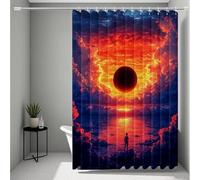 Negro Cortina de Ducha 180X240cm, Impermeable Cortina Ducha Sol Cortinas de Baño Poliester Lavable Cortinas Baño con 12 Anillas Dobladillo Ponderado para Familia, Hotel, Bañera, Regalo -ly25072LO