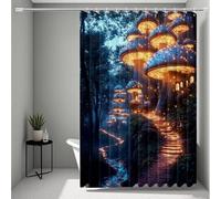 Negro Cortina de Ducha 90 x 200 cm, Impermeable Cortina Ducha Selva Cortinas de Baño Poliester Lavable Cortinas Baño con 12 Anillas Dobladillo Ponderado para Familia, Hotel, Bañera, Regalo -ly25072X4