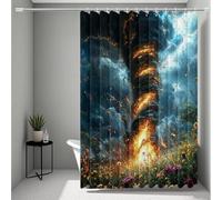 Negro Cortina de Ducha 90x200cm, Impermeable Cortina Ducha Desastre Cortinas de Baño Poliester Lavable Cortinas Baño con 12 Anillas Dobladillo Ponderado para Familia, Hotel, Bañera, Regalo -ly250729N