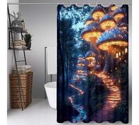 Negro Cortina Ducha 160 x 200 cm, Cortina de Ducha Selva Cortinas de Baño Poliester Lavable con 12 Anillas, Dobladillo Ponderado Shower Curtain para Familia, Bañeras y Cuartos de Baño -ly250724D