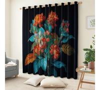 Negro Cortinas Opacas 91.5 x 214 cm Las Flores Abstractas Son Realistas - Cortinas de Tela Gruesa y Suave, Aislantes Térmicas para Salón, Oficina o Habitación, 2 Piezas