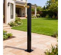 Negro Cuadrado Independiente Montado en el Piso Grifo de Agua Hidrante Anti-Frost Grieta Grifo Exterior Soporte de Poste Jardín Decorativo Fuente de Agua para Riego(B-Height: 95cm/37.4in)