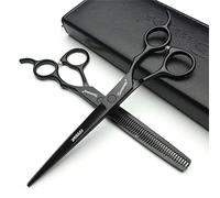 Negro de 7 pulgadas 440 C Salón de Peluquería Profesional de peluquería de pelo corte y adelgazamiento tijeras Set Peluquería de corte de pelo herramientas (scissors set)…