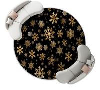 Negro Dorado Alfombra Redonda con patrón Navidad Festivo Copos De Nieve Art Déco Lavable, Alfombras para Sala de Estar de Pelo Corto, 150 cm para Pasillo Cama Comedor alfombras de Suelo Que no se