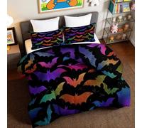 Negro Edredón Reversible 220 x 240 cm Transpirable, Relleno Extra 400 g/m² - Suave Cómodo Edredón con Fundas de Almohada 50 x 75 cm Murciélagos Graffiti Estilo Pop Art, Ideal Dormitorio Adultos Niños