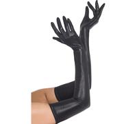 Negro Efecto Mojado Guantes Mujer Largo Codo Longitud Punk 80's Disfraz