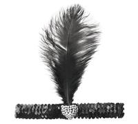 Negro Flapper Diadema Corazón de Cristal 1920s Negro Diadema de Plumas