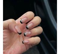 Negro francés hecho a mano fototerapia uñas Pequeño Libro Rojo mismo cielo estrellado pequeño diamante corto desgaste hecho a mano pieza fábrica pelo recto (Color : M)