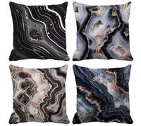 Negro Funda Cojin 60 x 60 Mármol Fundas Cojines Sofa Juego de 4 Cojines Exterior Suave Decoración Cushion Covers con Cremallera Oculta para Primavera Verano Exterior Patio Balcón Jardín Sofá f22-P