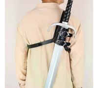 (Negro) Funda de espada ajustable vintage de piel sintética medieval para un solo hombro, estilo fantasía