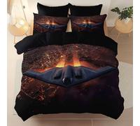 Negro Funda nordica 240 x 260 cm, Suave Resistente Microfibra cepillada Juego de Cama, Fotografía Avión Militar Ciudad Tema Funda de edredón Adecuado para niños y niñas, con Cremallera