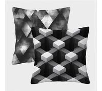 Negro Fundas Cojines 45x45 Juego de 2, GeometríA Fundas Cojines 45x45, Impermeable Lino Cuadrado Pillow Case con Cremallera Oculta, Cushion Covers para Decoracion Hogar Sofás Sala de Estar 1-9805