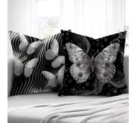 Negro Fundas de Cojines 60x60cm, Mariposa Fundas para Sofa xxl Juego de 2 Ultrasuave y Cómodo Cuadrado Cojines Exterior con Cremallera Invisible para Silla Dormitorio halloween Decorar Regalos R1-334