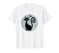 Negro Gato Llena Luna Murciélago Divertido Espeluznante Camiseta gráfica económica, Hombre, Blanco, M