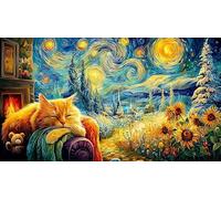 Negro Gato Under Moon with Mariposas and Flowers Puzzle para Adultos de 1000 Piezas - Juego Divertido & Estimulante Papel Reciclado Idea de Regalo para casa 38x52/1000pcs