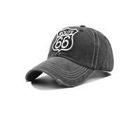 (Negro) Gorra con letras bordadas ROUTE 66 Primavera Otoño Marca Snapback Moda Desgastada Sombrero de Algodón