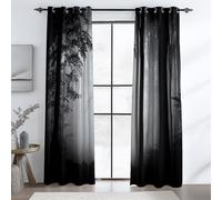Negro Gris 100% Cortinas Opacas con Ojales, Abstracto Niebla Bosque Impresión Antiarrugas Cortinas Térmicas Durable, 75 An x 166 Al cm (2Paneles) para Dormitorio Salon
