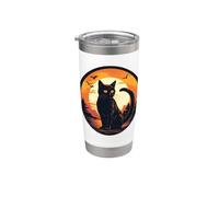 Negro Halloween Gato Retro Luna Vintage Gatos Miedo Gato Mamá Vaso térmico de acero inoxidable de doble pared