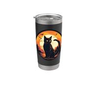 Negro Halloween Gato Retro Luna Vintage Gatos Miedo Gato Mamá Vaso térmico de acero inoxidable de doble pared