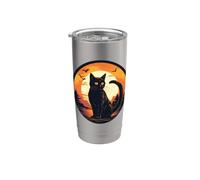 Negro Halloween Gato Retro Luna Vintage Gatos Miedo Gato Mamá Vaso térmico de acero inoxidable de doble pared