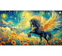 Negro Horse Galloping Through Waves at Sunset Puzzle de 1000 Piezas de Papel Reciclado - Regalo Divertido para casa Juego Familiar Estimulante para Adultos 38x26/1000pcs