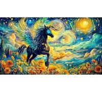 Negro Horse Galloping Through Waves at Sunset Puzzle para Adultos de 1000 Piezas - Juego edugatoivo Estimulante & Relajación para Adultos y niños 38x26/1000pcs