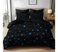 Negro Juego de Funda Nórdica 150 x 220 cm Cielo Estrellado Patrón De Estrellas Azules Parure de Lit, Funda Nórdica de Microfibra con Cierre de Cremallera - Set de Ropa de Cama Transpirable y Suave