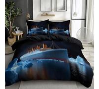 Negro Juego de Funda Nórdica 180 x 220 cm Vista Nocturna del Titanic Parure de Lit, Funda Nórdica de Microfibra con Cierre de Cremallera - Set de Ropa de Cama Transpirable y Suave