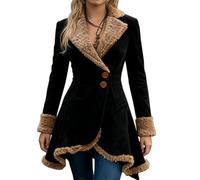 Negro,L,Chaqueta de Ante con Forro Polar Sherpa para Mujer, Estilo Vintage Western de los años 70, de Manga Larga, Ajustada, cálida y Peluda, para Invierno