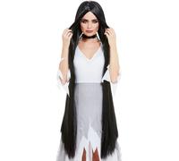 Negro Largo Recto Gótico Peluca Mujer Morticia Bruja Halloween Disfraz 120cm