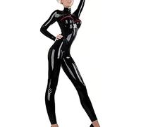 Negro Látex Pecho Abierto Goma Fetiche Cuerpo Látex Talla Grande Mono Adulto Sexy Disfraz,Rojo,SG