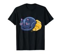 Negro Lindo Gato Croissant Dibujos Animados Panadería Pan Pastelería Arte Camiseta gráfica económica