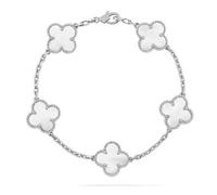 Negro,Lllunimon Pulsera de Trebol de Cuatro Hojas 925 Plata Esterlina Pulsera de Trebol de la Suerte Pulsera de Cadena de Flores Regalo de Joyería de Cumpleaños
