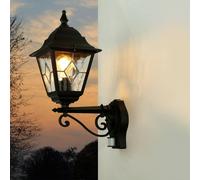 Negro Luz Exterior con Detector de Movimiento IP43 E27 Rústico Pared Farola Casa