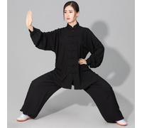 (Negro, M) Traje de Tai Chi de algodón suave para hombres y mujeres, uniforme de artes marciales Kung