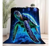 Negro Manta De Franela Antidecoloración - Fantasía Cielo Estrellado Criaturas Tortuga Patrón Suave Y Sin Pelusa para Cama Sofá Dormitorio Sala De Estar Viajes, 70 x 100 cm