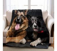 Negro Manta de Franela Perro Pastor Animal 150 x 200 cm de Microfibra Manta Estampada Suave y Acogedora para Sofá y Cama, Adultos y Niños